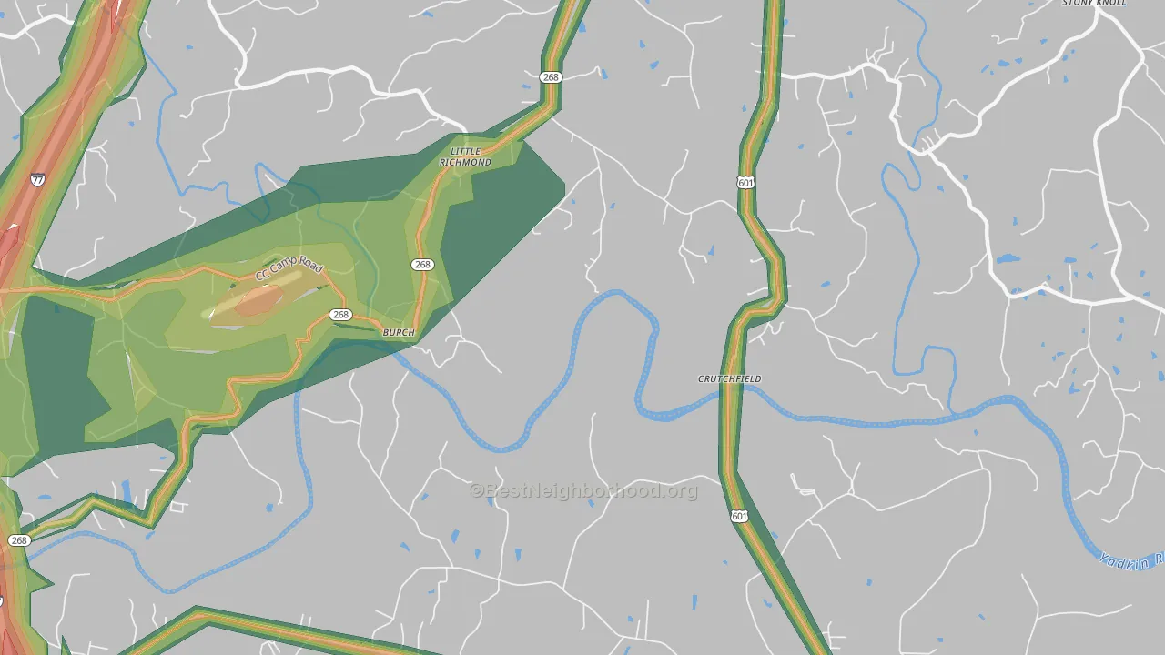 Burch, NC Map of Noise Levels in Burch