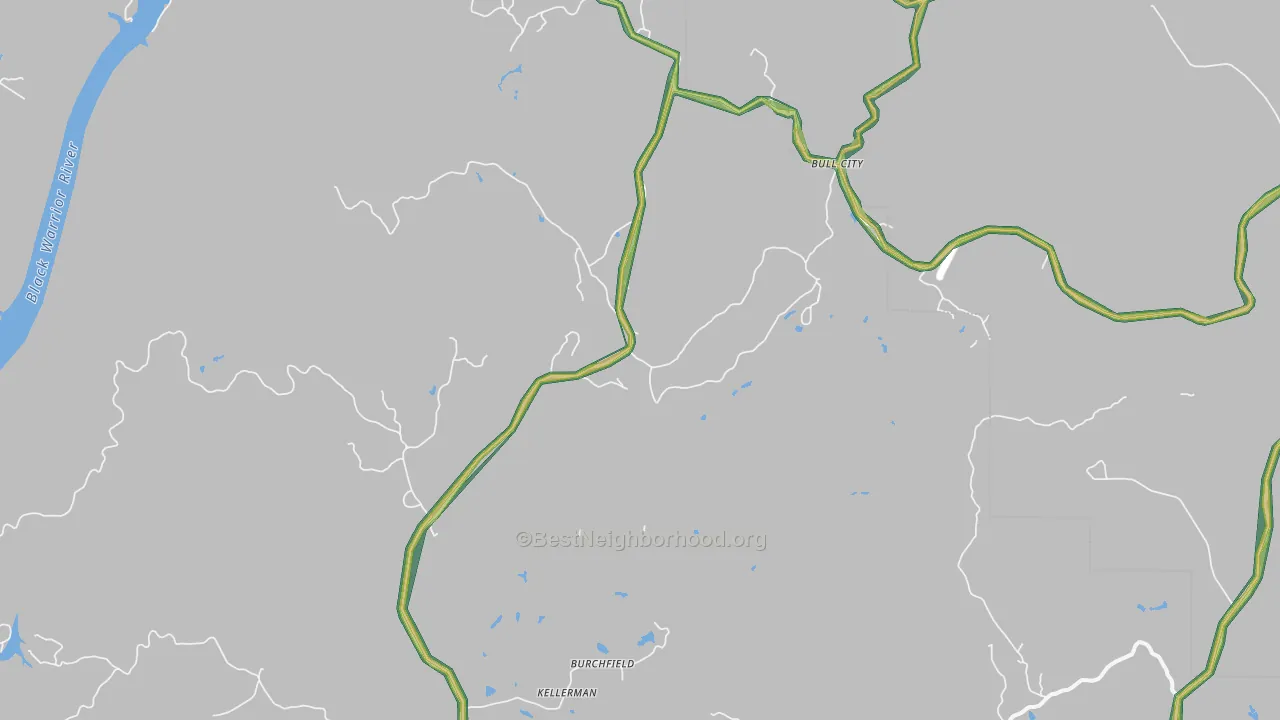 Burchfield, AL Map of Noise Levels in Burchfield