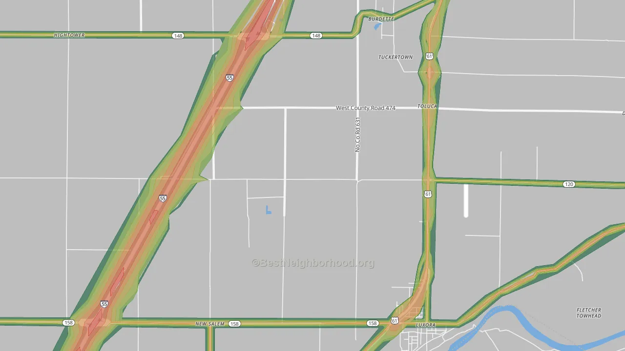 Burdette, AR Map of Noise Levels in Burdette