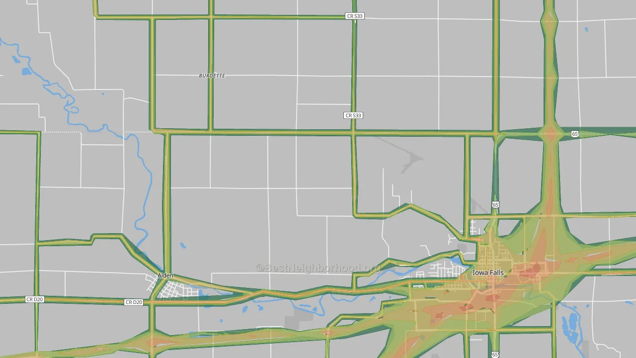 Burdette, IA Map of Noise Levels in Burdette
