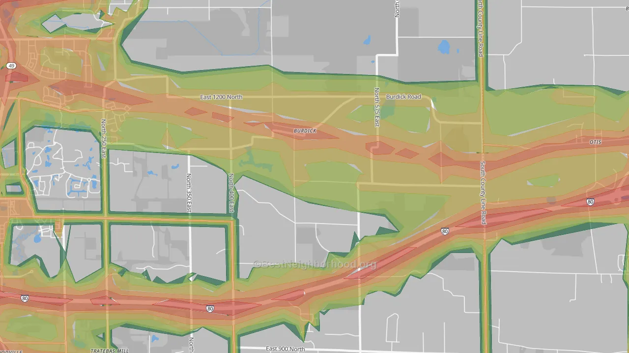 Burdick, IN Map of Noise Levels in Burdick