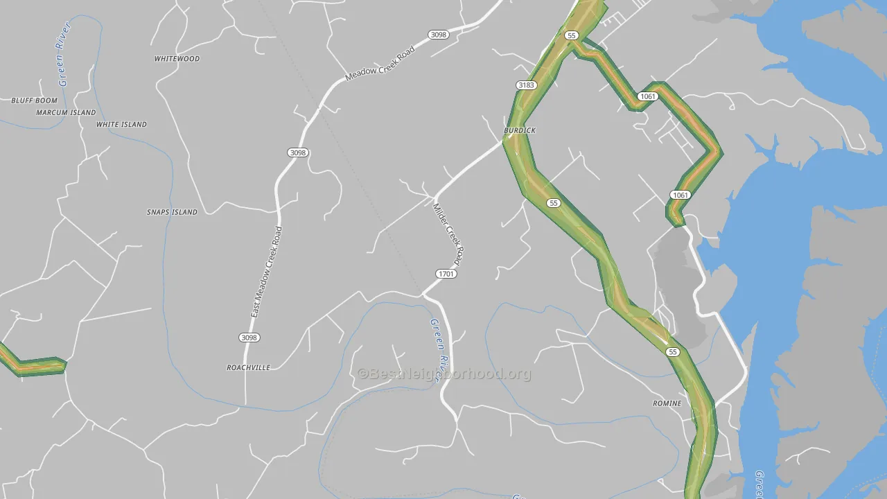 Burdick, KY Map of Noise Levels in Burdick