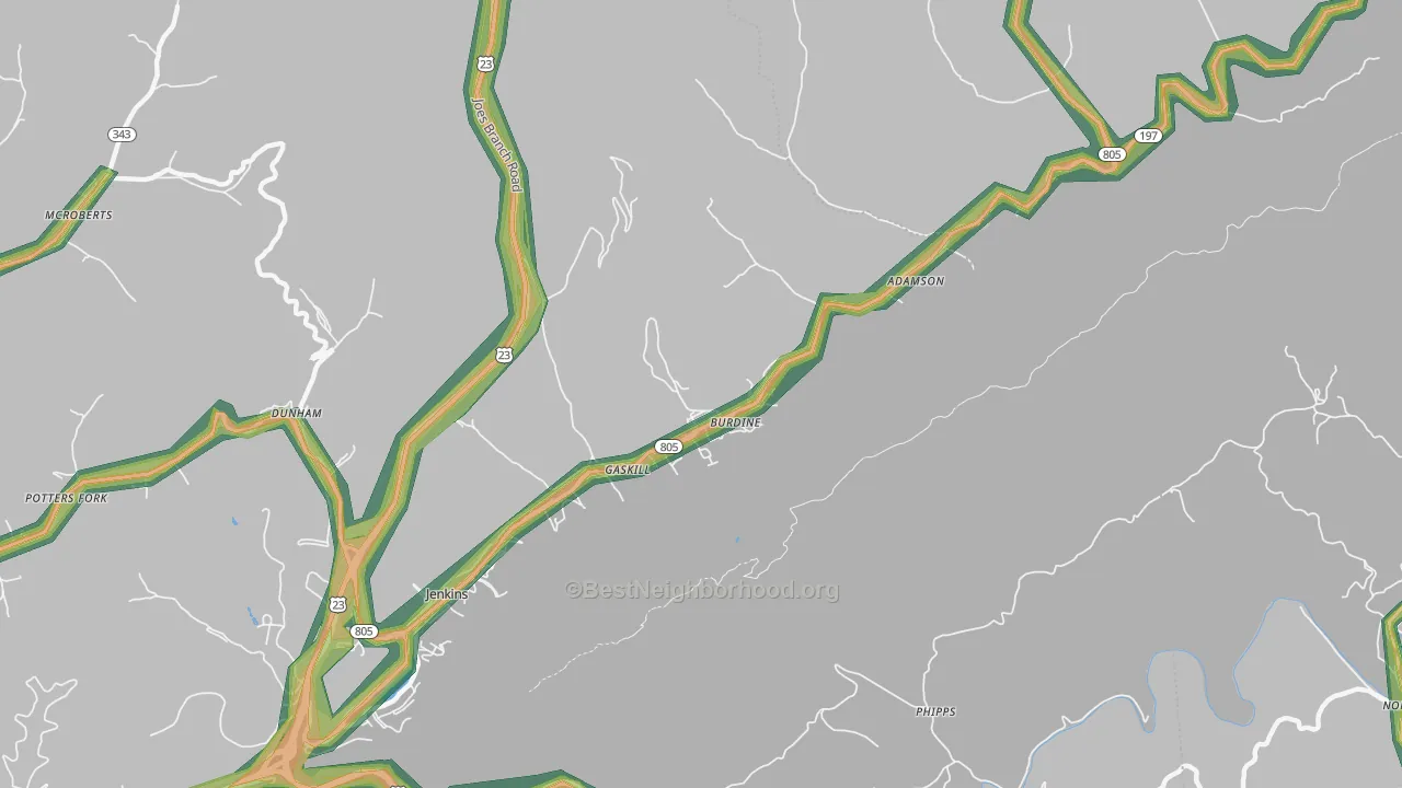 Burdine, KY Map of Noise Levels in Burdine