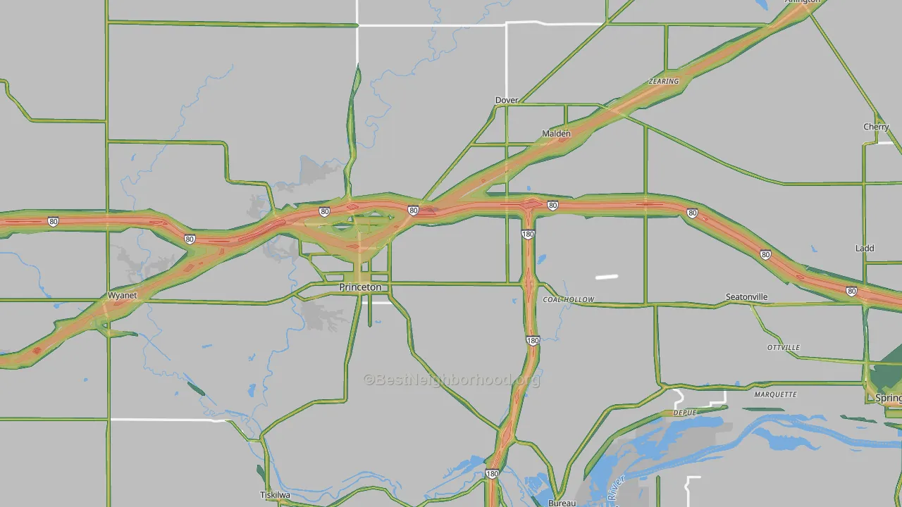 Bureau County, IL Map of Noise Levels in Bureau County