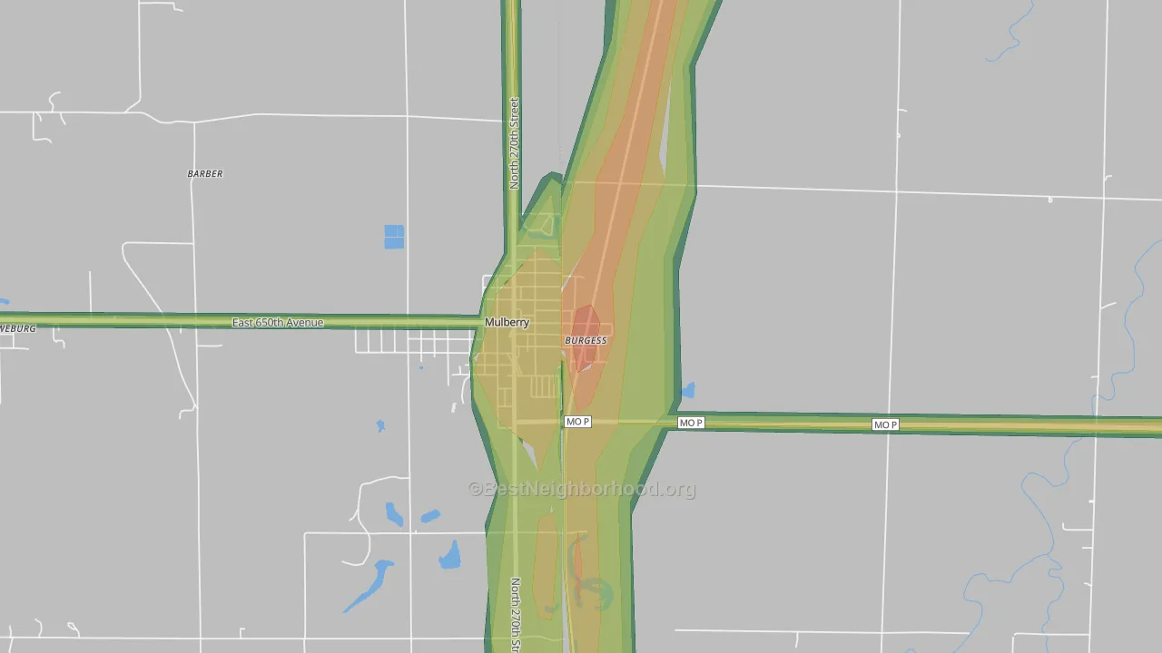 Burgess, MO Map of Noise Levels in Burgess