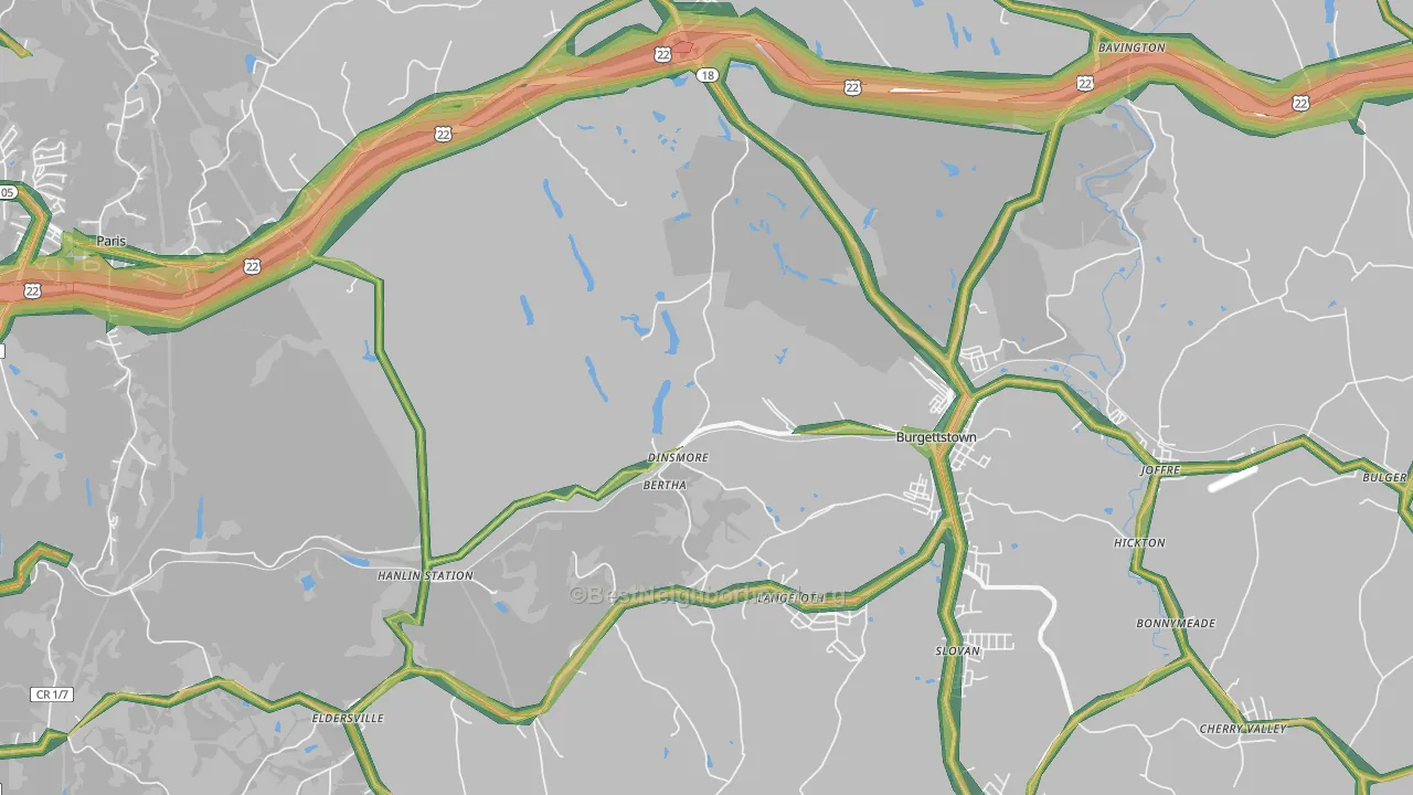 Burgettstown, PA Map of Noise Levels in Burgettstown