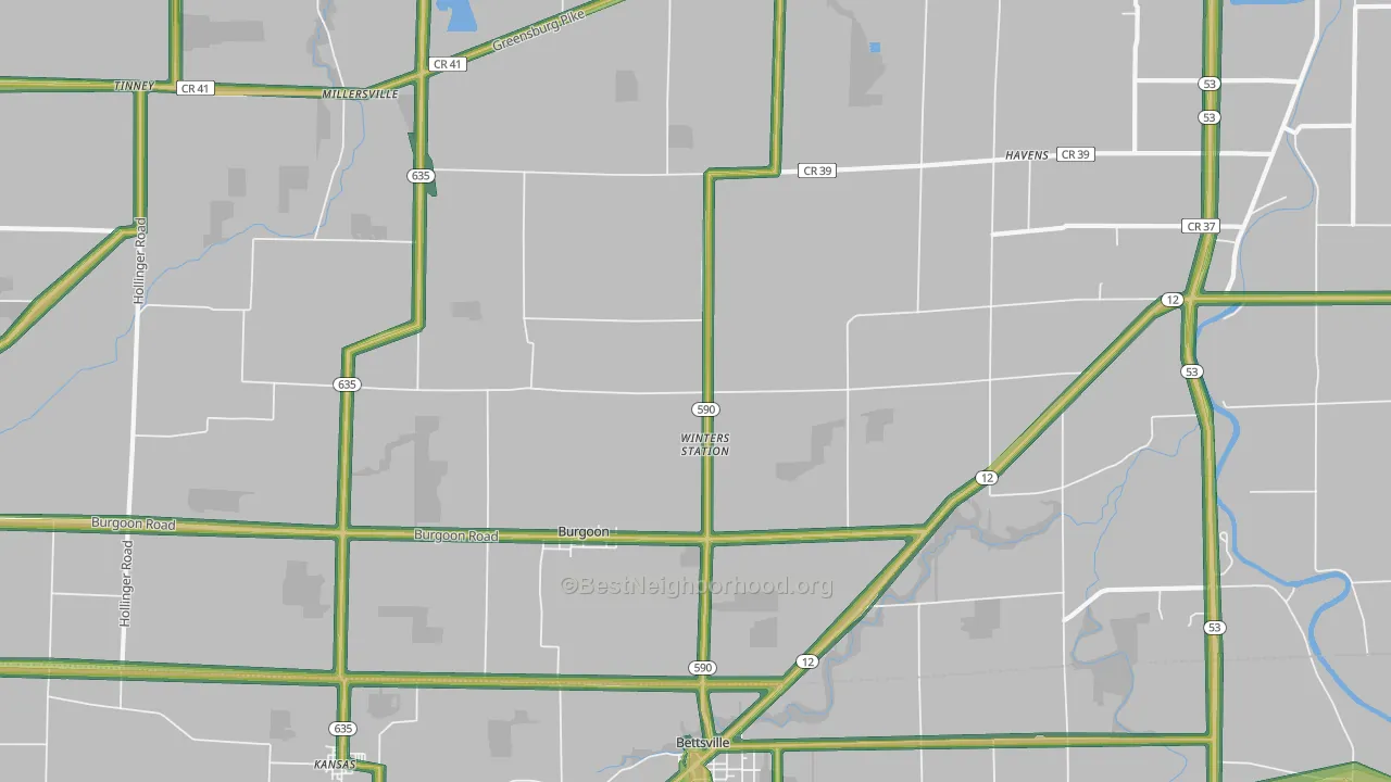 Burgoon, OH Map of Noise Levels in Burgoon