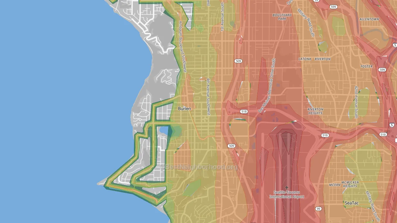 Burien, WA Map of Noise Levels in Burien