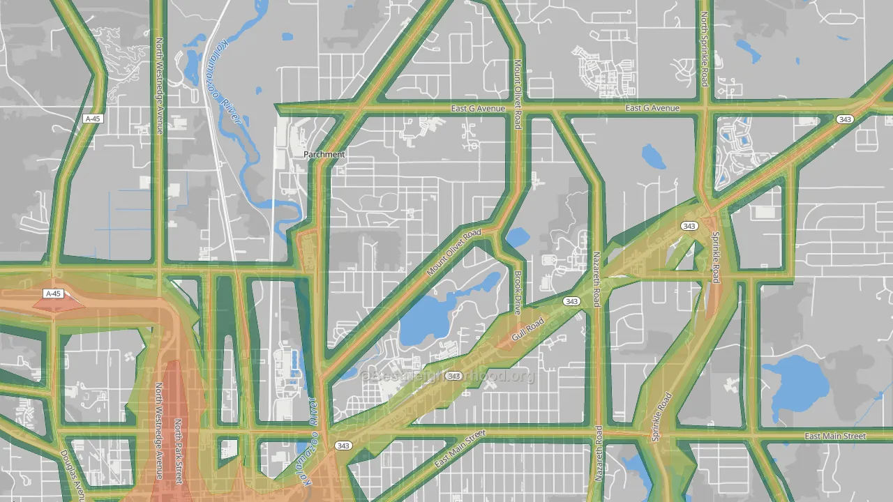 Burke Acres, Kalamazoo, MI Map of Noise Levels in Burke Acres