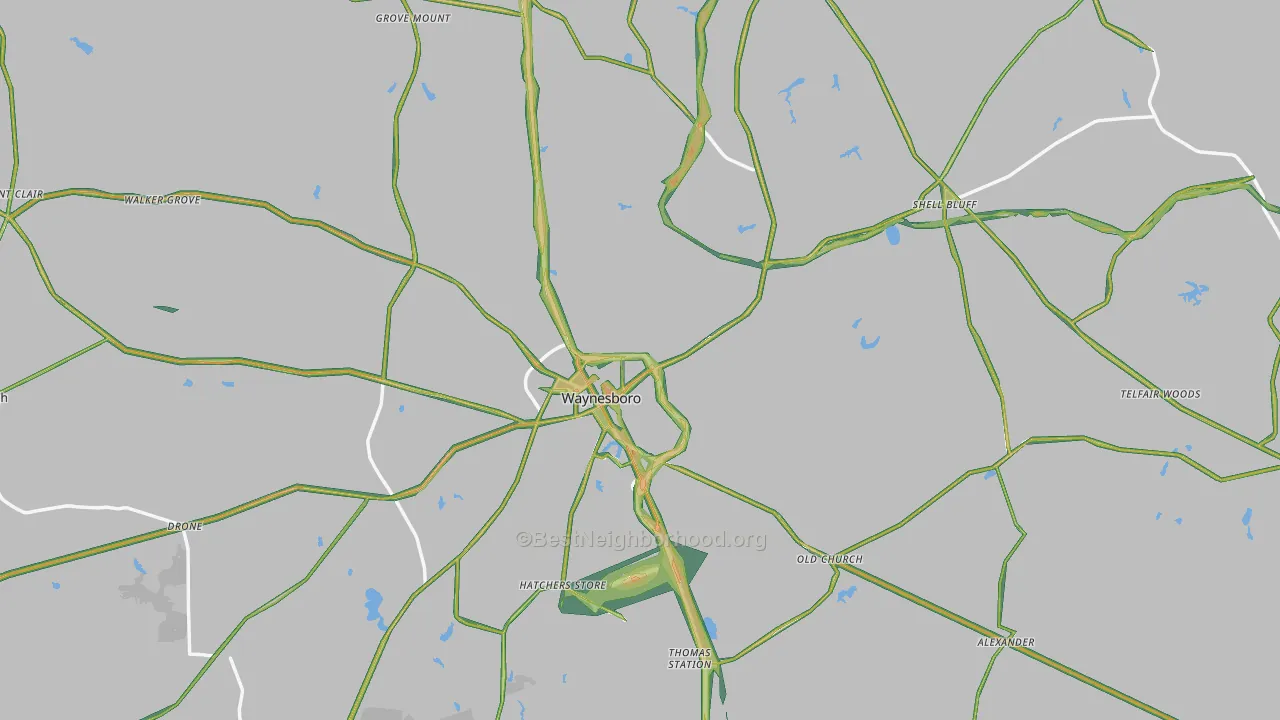 Burke County, GA Map of Noise Levels in Burke County