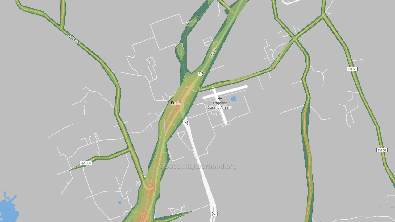 Burke, TX Map of Noise Levels in Burke