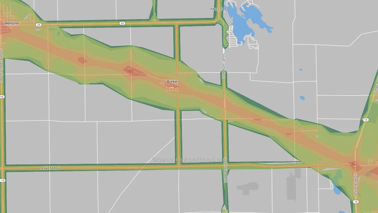 Burket, IN Map of Noise Levels in Burket
