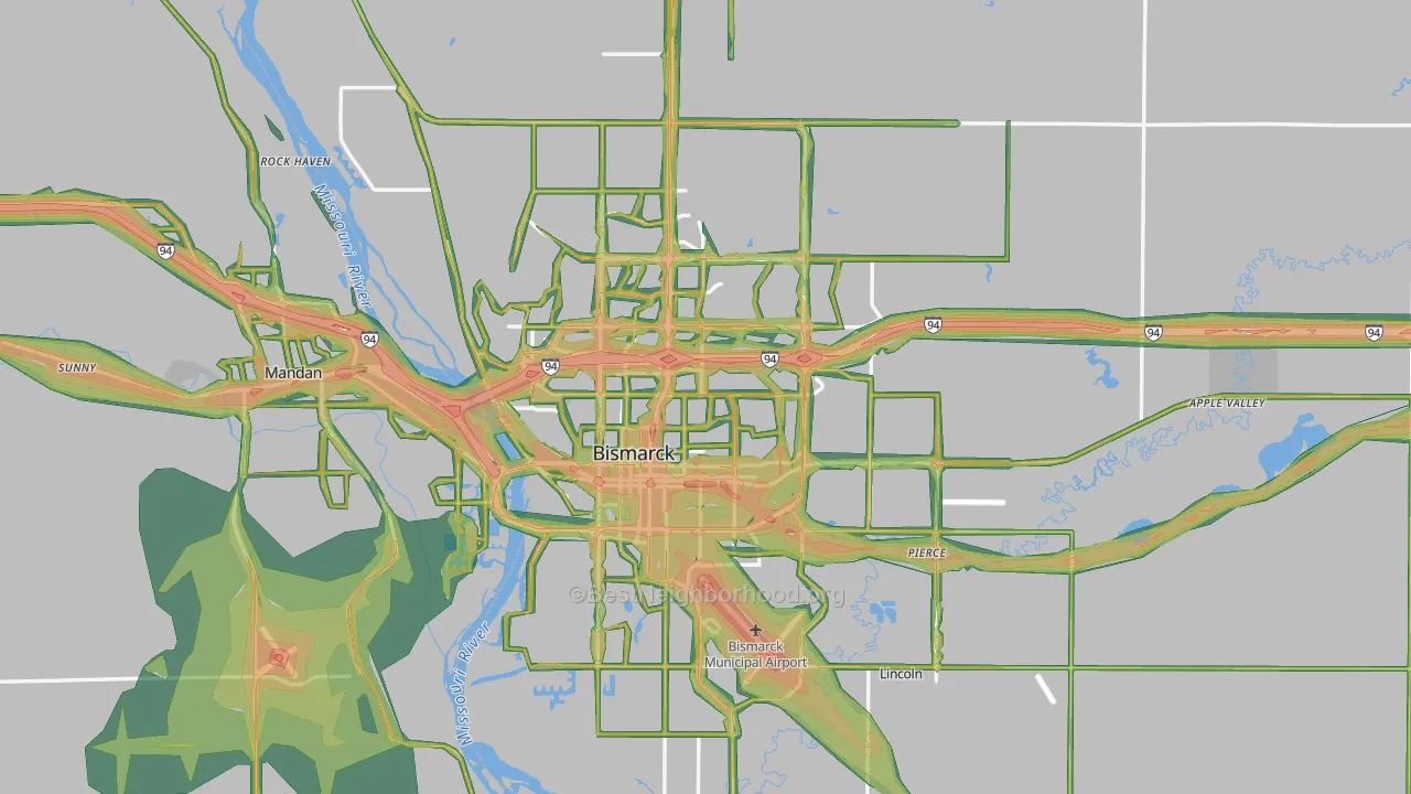 Burleigh County, ND Map of Noise Levels in Burleigh County