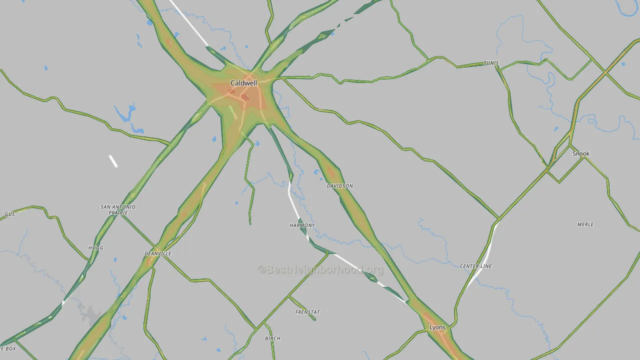 Burleson County, TX Map of Noise Levels in Burleson County