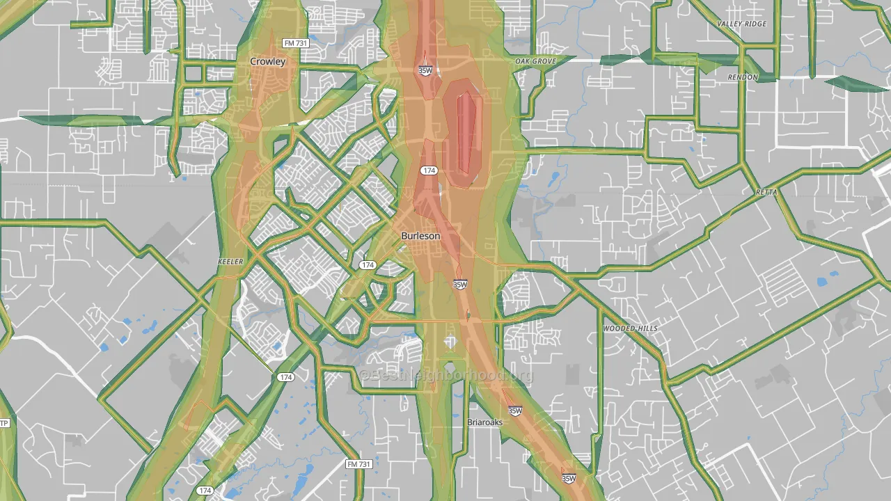 Burleson, TX Map of Noise Levels in Burleson