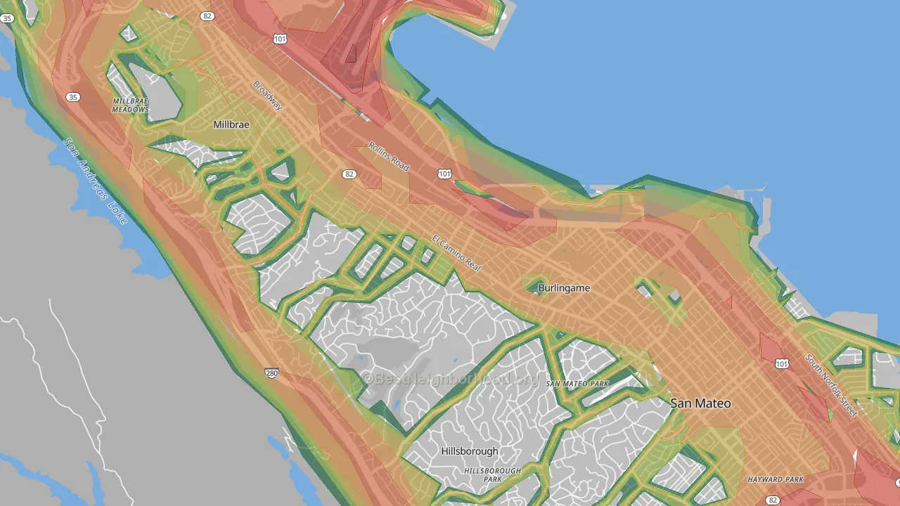 Burlingame, CA Map of Noise Levels in Burlingame