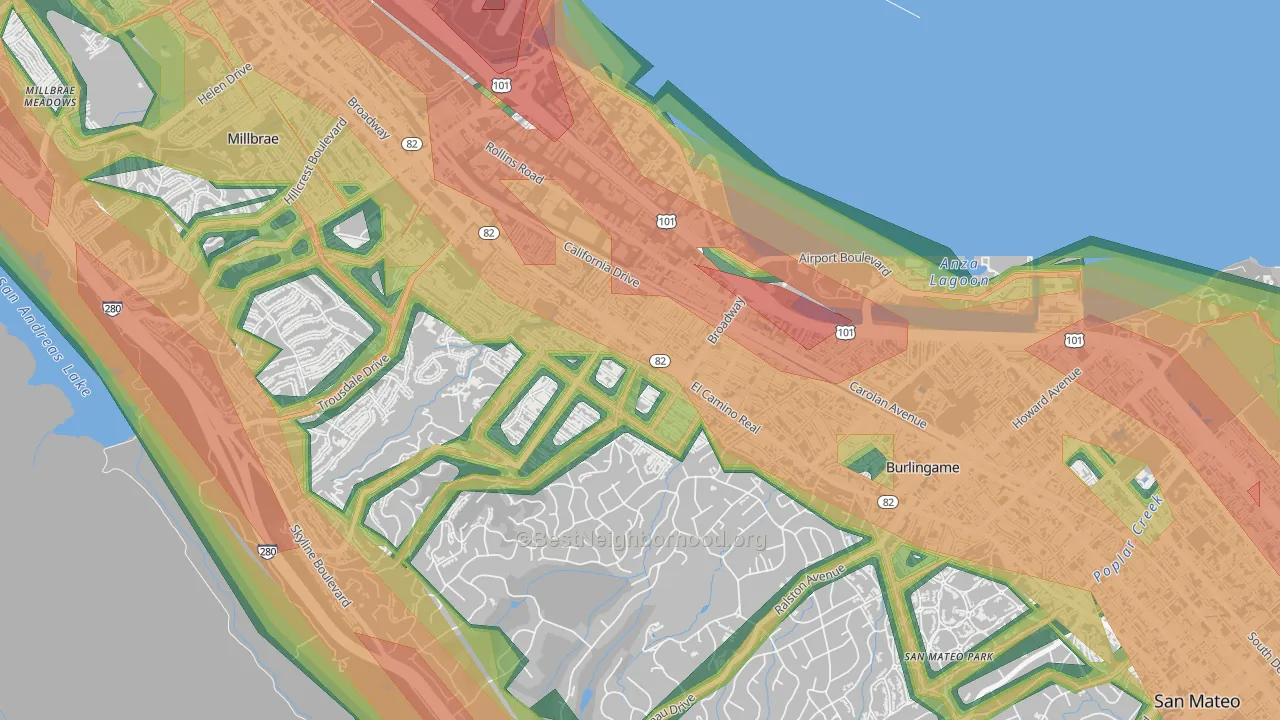 Burlingame Gate, Burlingame, CA Map of Noise Levels in Burlingame Gate