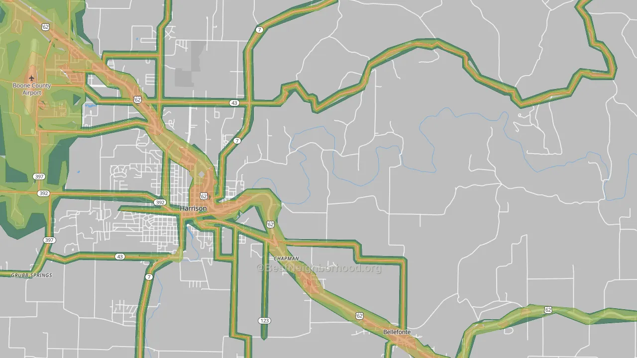 Burlington, AR Map of Noise Levels in Burlington