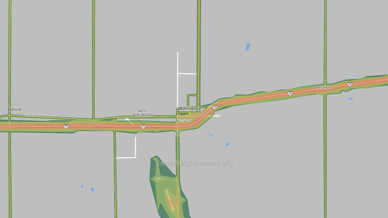 Burlington, CO Map of Noise Levels in Burlington