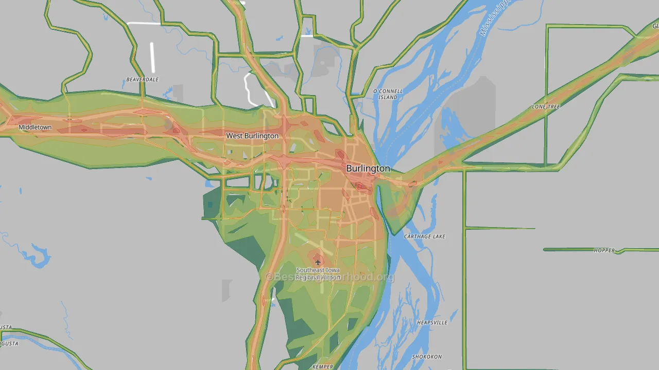 Burlington, IA Map of Noise Levels in Burlington