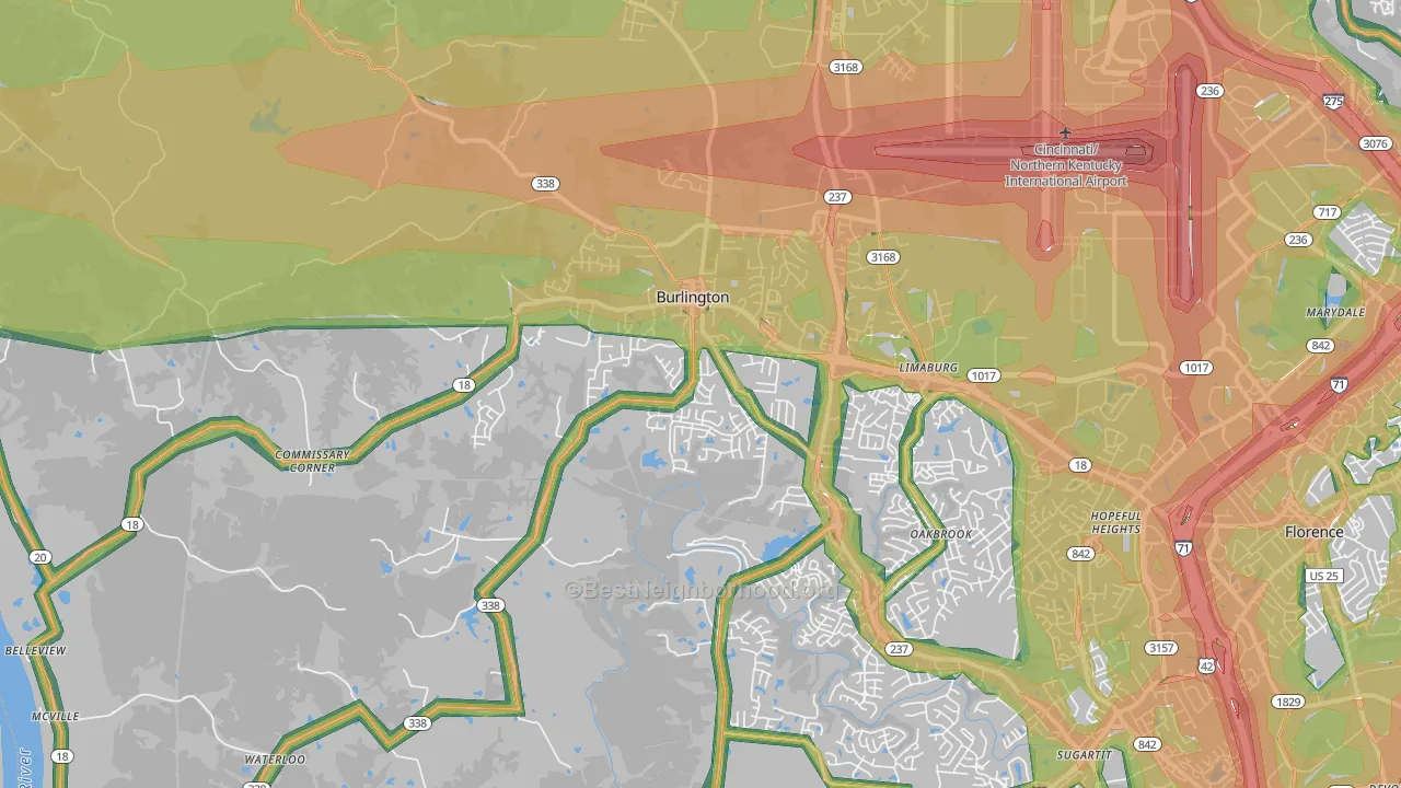 Burlington, KY Map of Noise Levels in Burlington
