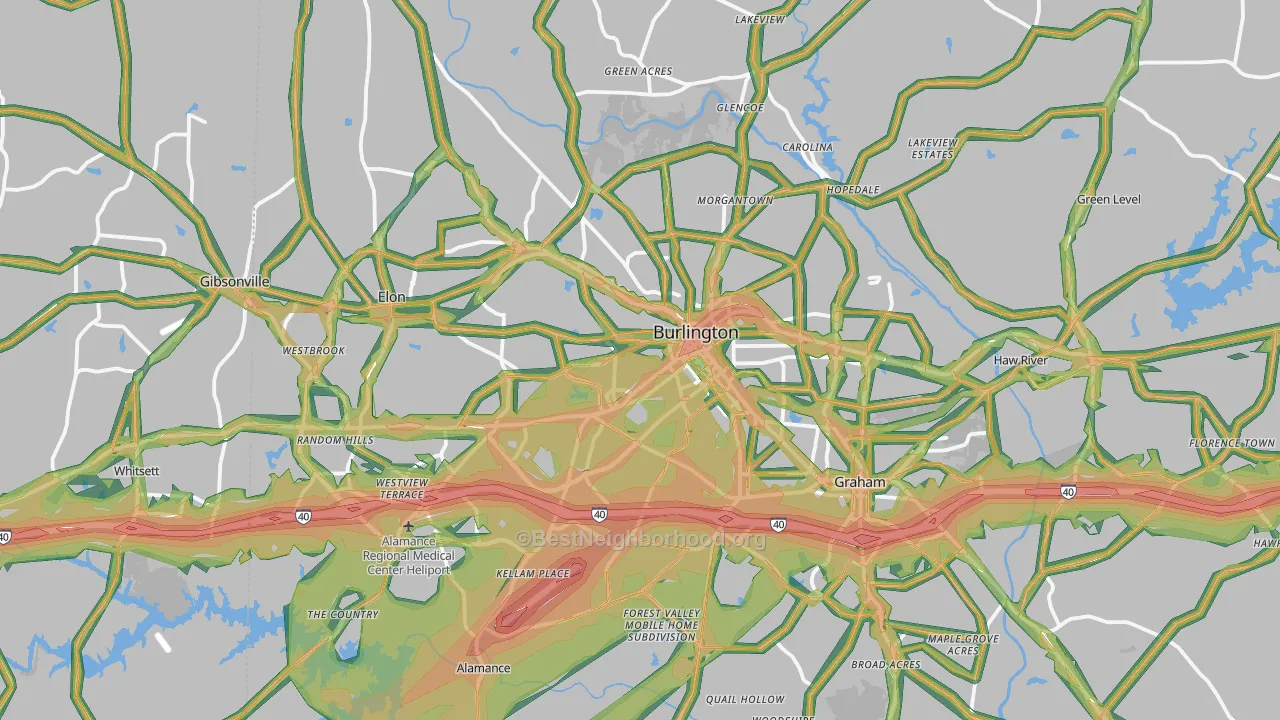 Burlington, NC Map of Noise Levels in Burlington