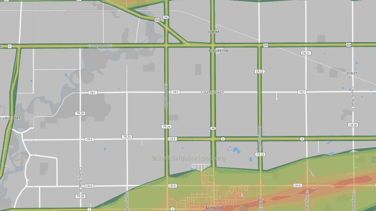 Burlington, OH Map of Noise Levels in Burlington