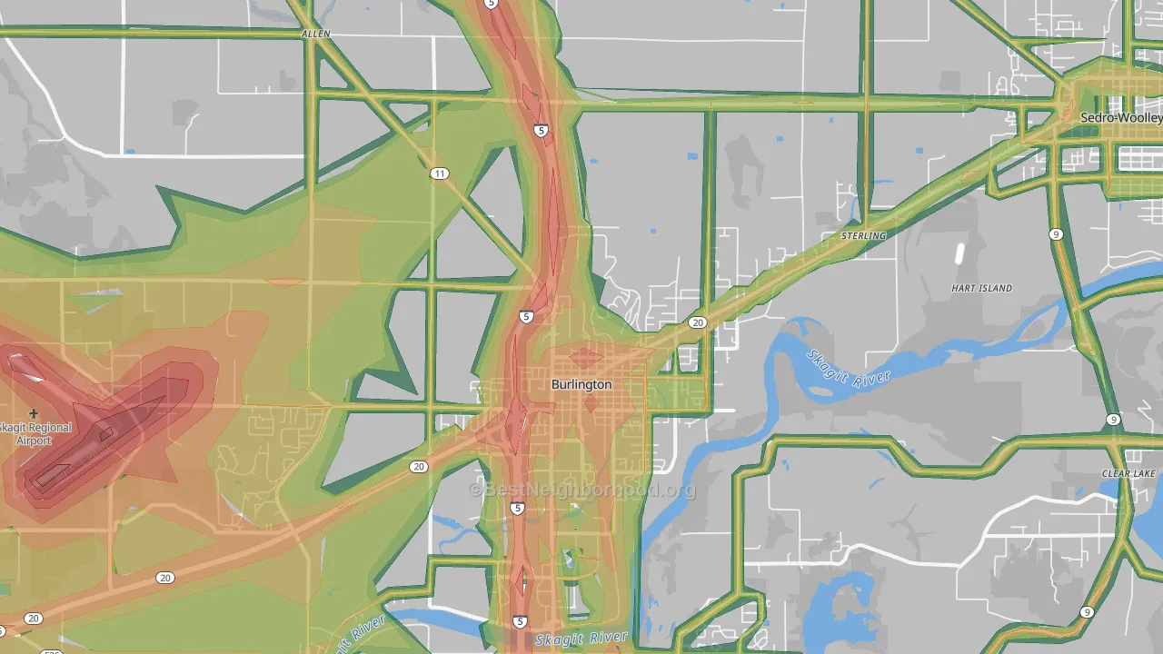 Burlington, WA Map of Noise Levels in Burlington