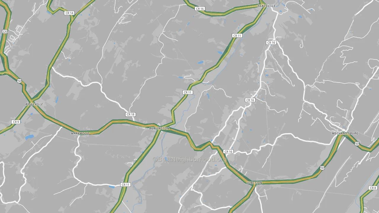 Burlington, WV Map of Noise Levels in Burlington