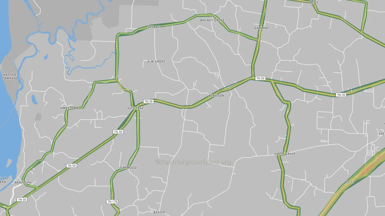 Burlison, TN Map of Noise Levels in Burlison