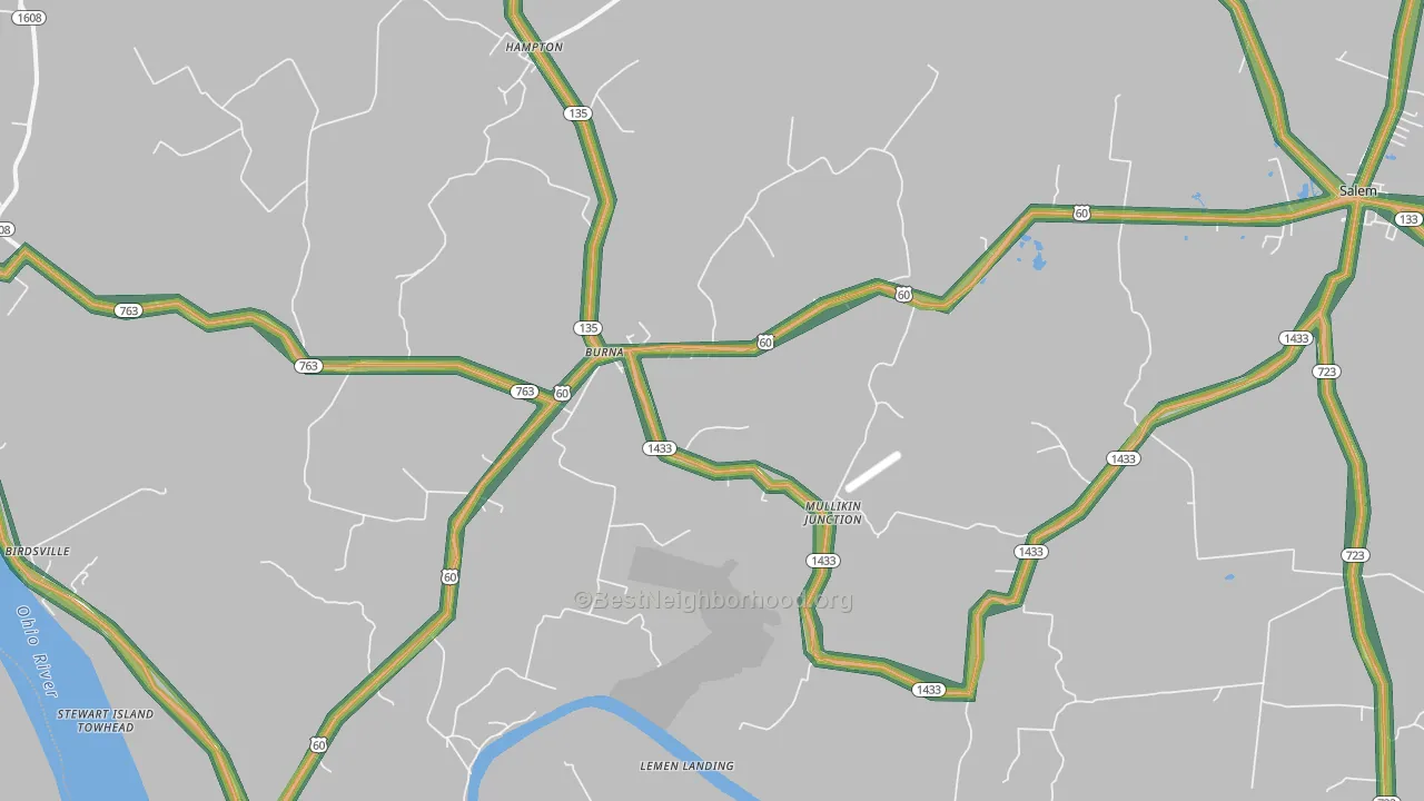 Burna, KY Map of Noise Levels in Burna