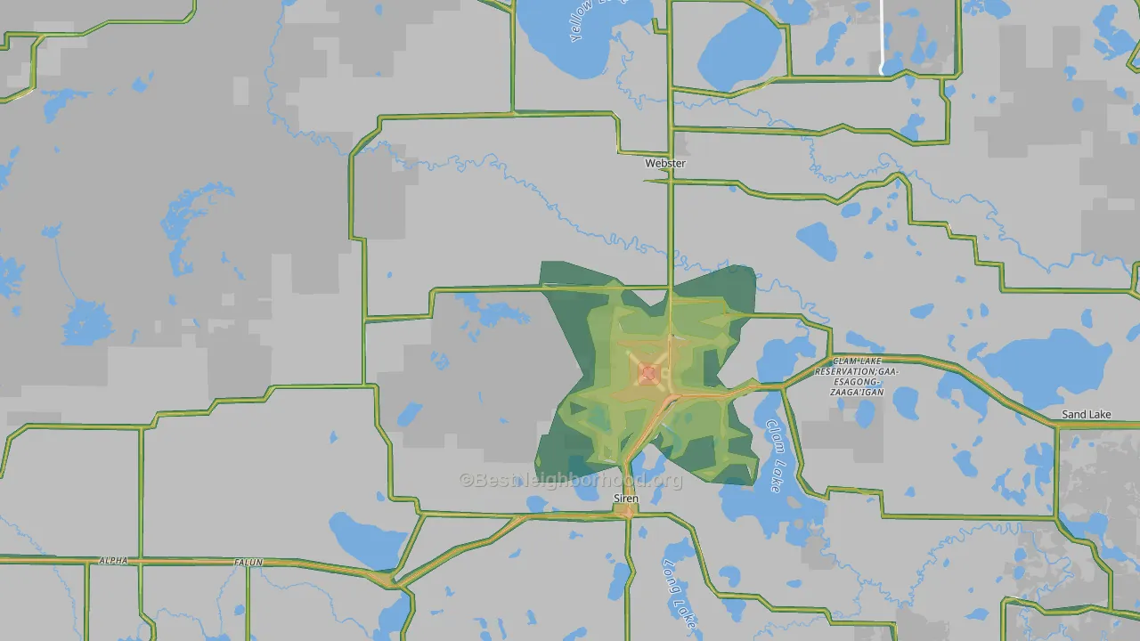 Burnett County, WI Map of Noise Levels in Burnett County