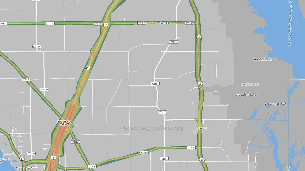 Burnett, WI Map of Noise Levels in Burnett