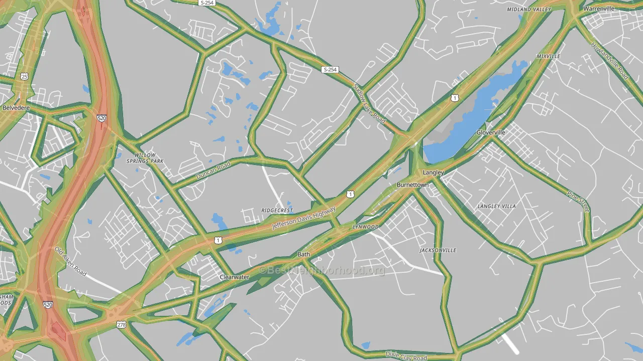 Burnettown, SC Map of Noise Levels in Burnettown