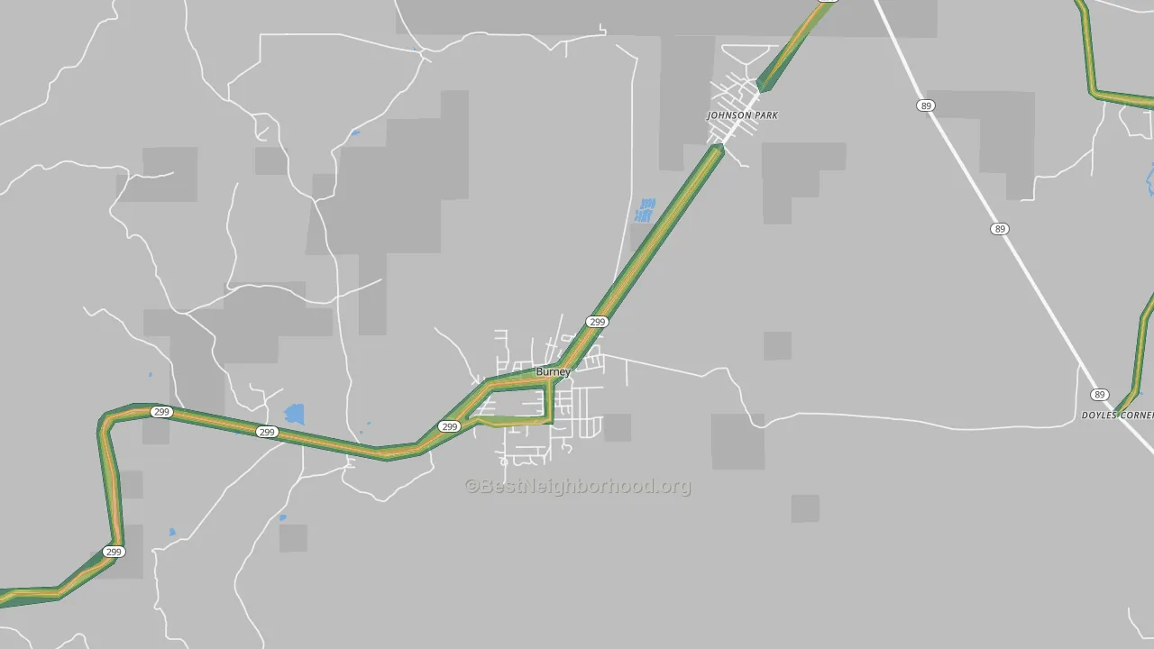 Burney, CA Map of Noise Levels in Burney