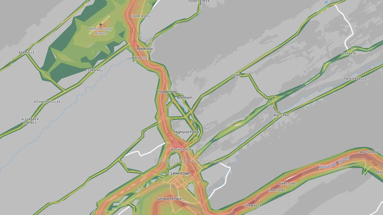 Burnham, PA Map of Noise Levels in Burnham