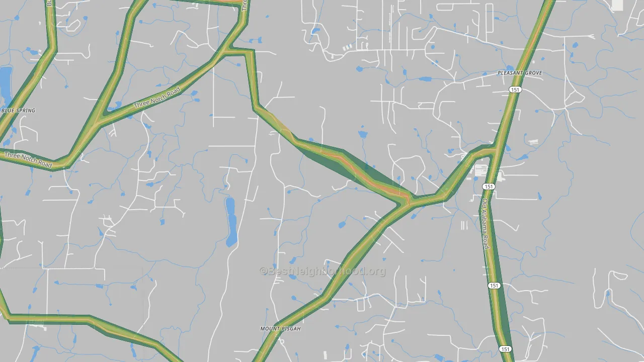 Burning Bush, GA Map of Noise Levels in Burning Bush