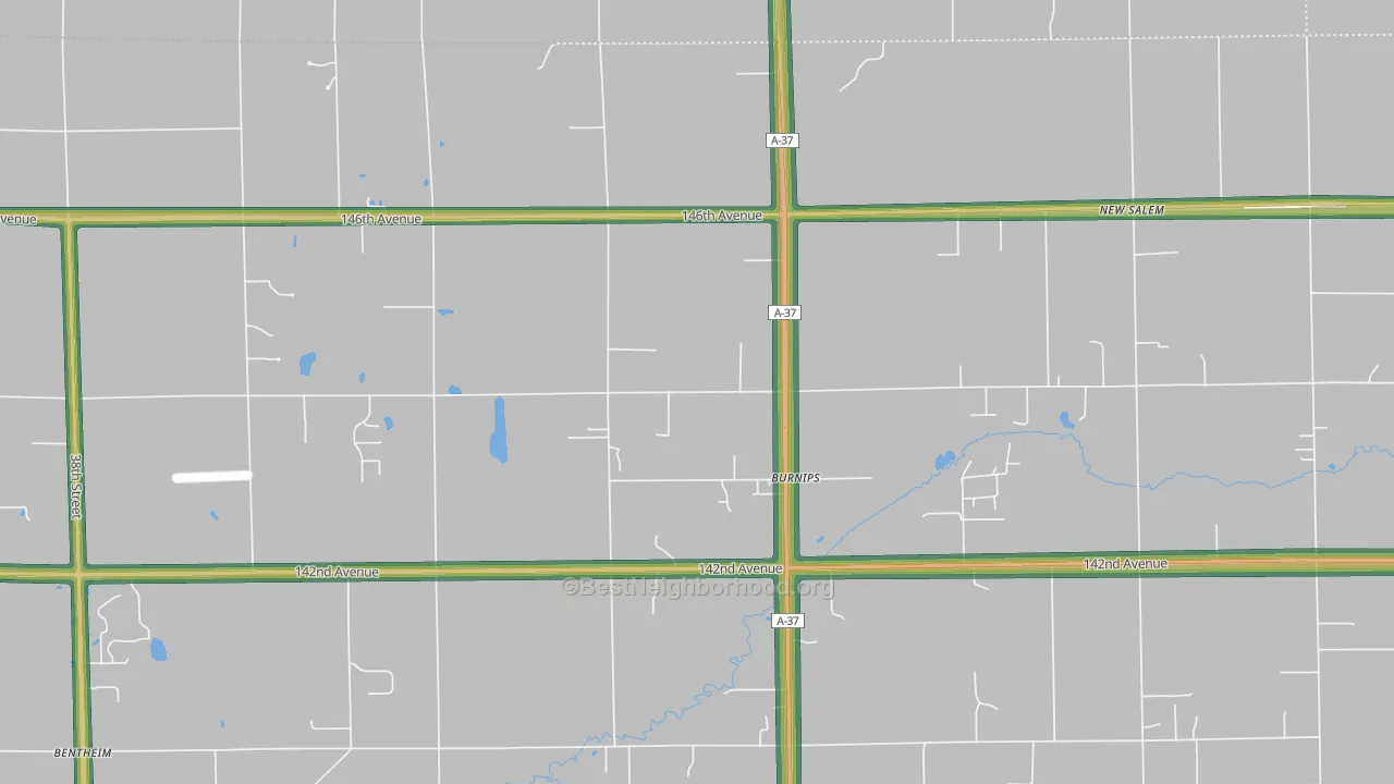 Burnips, MI Map of Noise Levels in Burnips