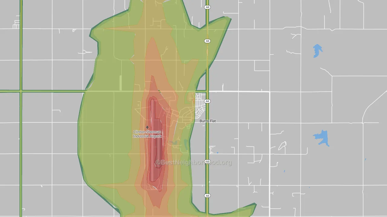 Burns Flat, OK Map of Noise Levels in Burns Flat