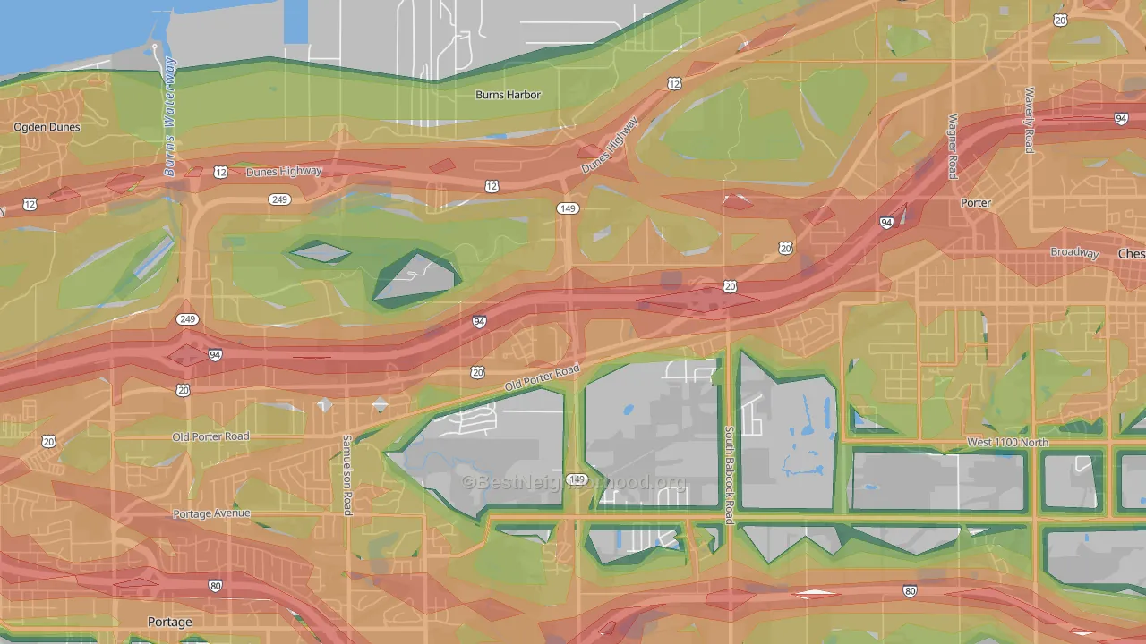 Burns Harbor, IN Map of Noise Levels in Burns Harbor