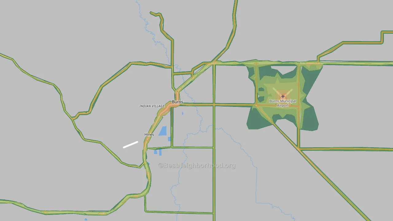 Burns, OR Map of Noise Levels in Burns