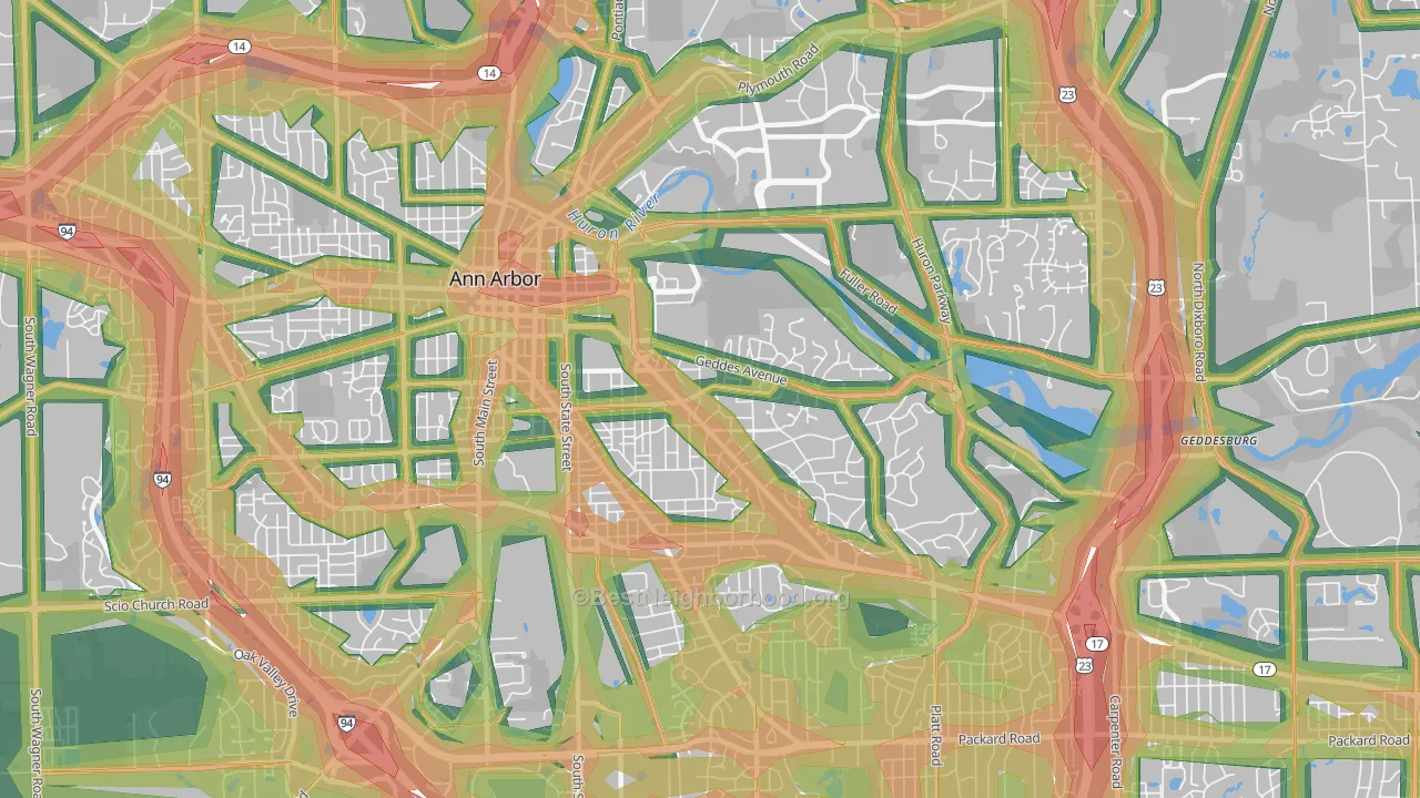 Burns Park, Ann Arbor, MI Map of Noise Levels in Burns Park