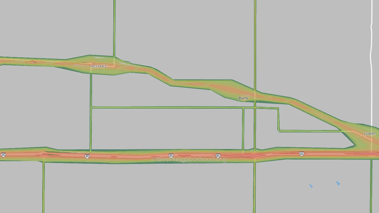 Burns, WY Map of Noise Levels in Burns