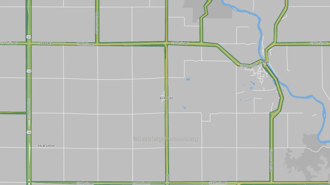 Burnside, IA Map of Noise Levels in Burnside