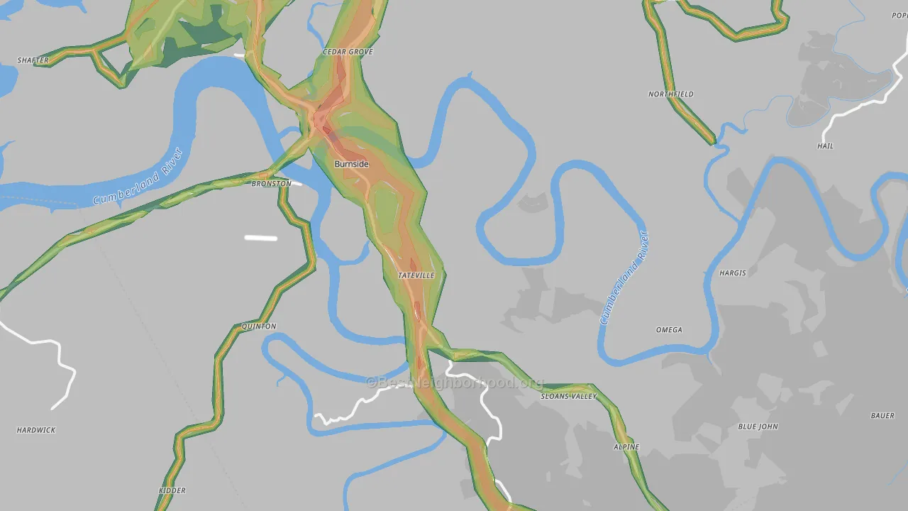 Burnside, KY Map of Noise Levels in Burnside