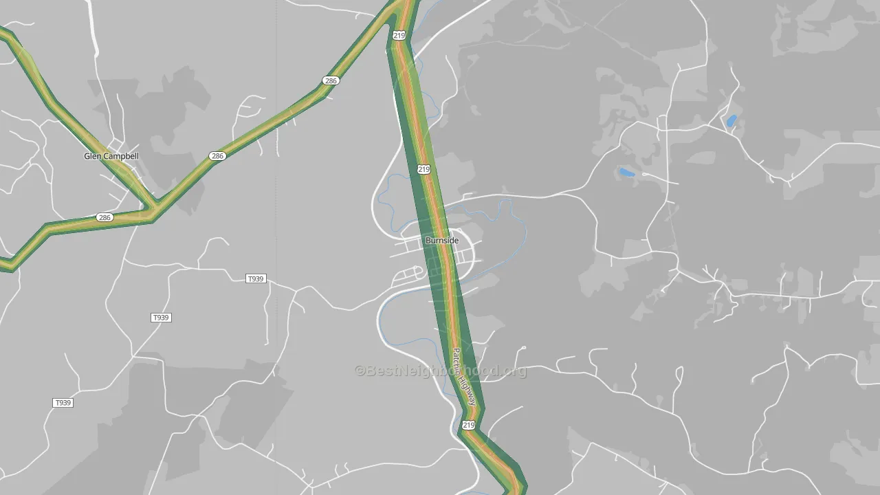 Burnside, PA Map of Noise Levels in Burnside
