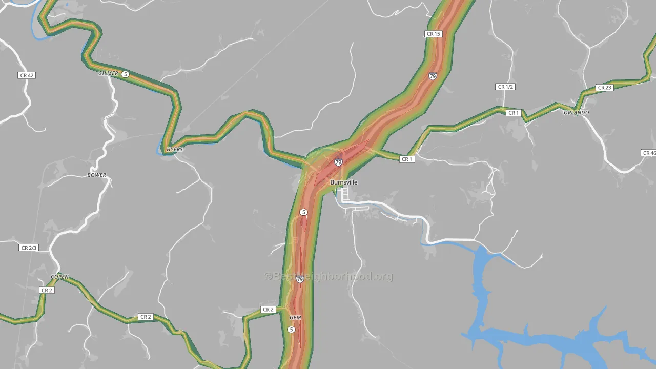 Burnsville, WV Map of Noise Levels in Burnsville