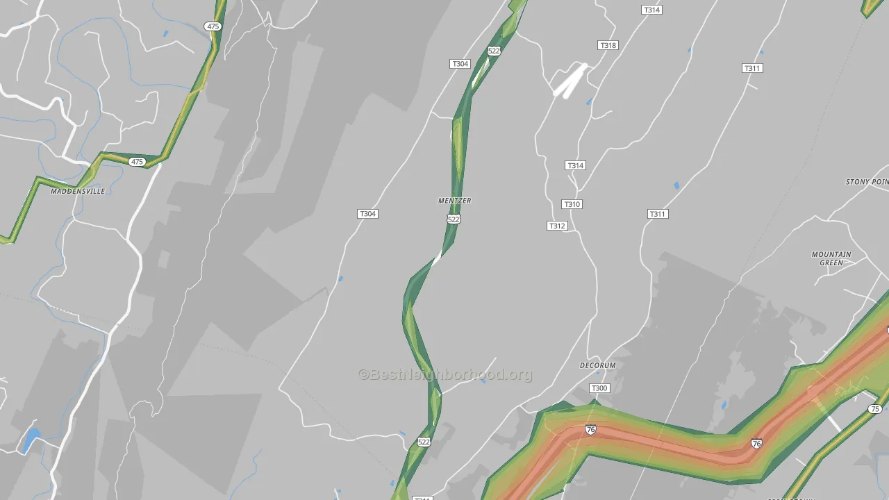 Burnt Cabins, PA Map of Noise Levels in Burnt Cabins