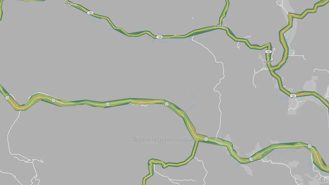Burnt Woods, OR Map of Noise Levels in Burnt Woods