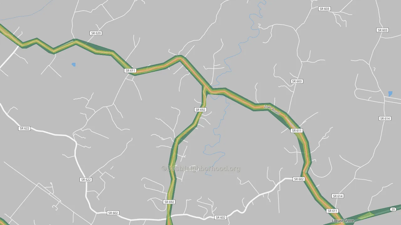 Burr Hill, VA Map of Noise Levels in Burr Hill